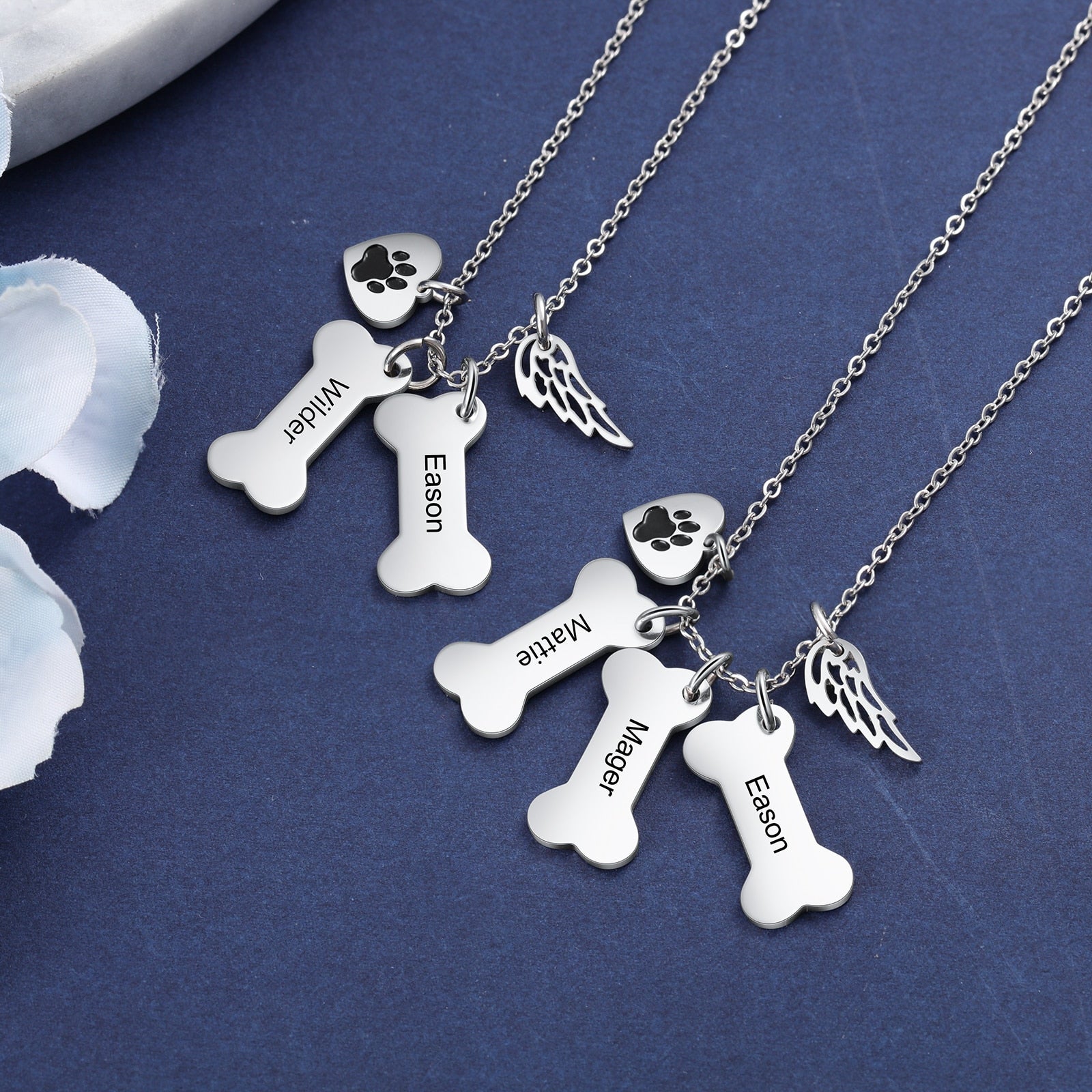 Personalized Dog Bone Necklace with Pet Paw Customized Engraving Name Pendant Memorial Jewelry Gifts-Florence Scovel