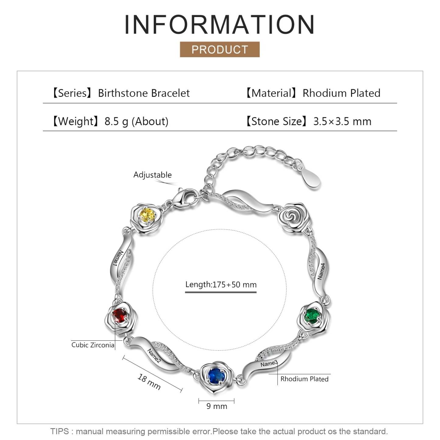 Personalized Rose Flower Bracelets with 4 Name Engraving Customized Inlaid Birthstone Bracelets & Bangles-Florence Scovel