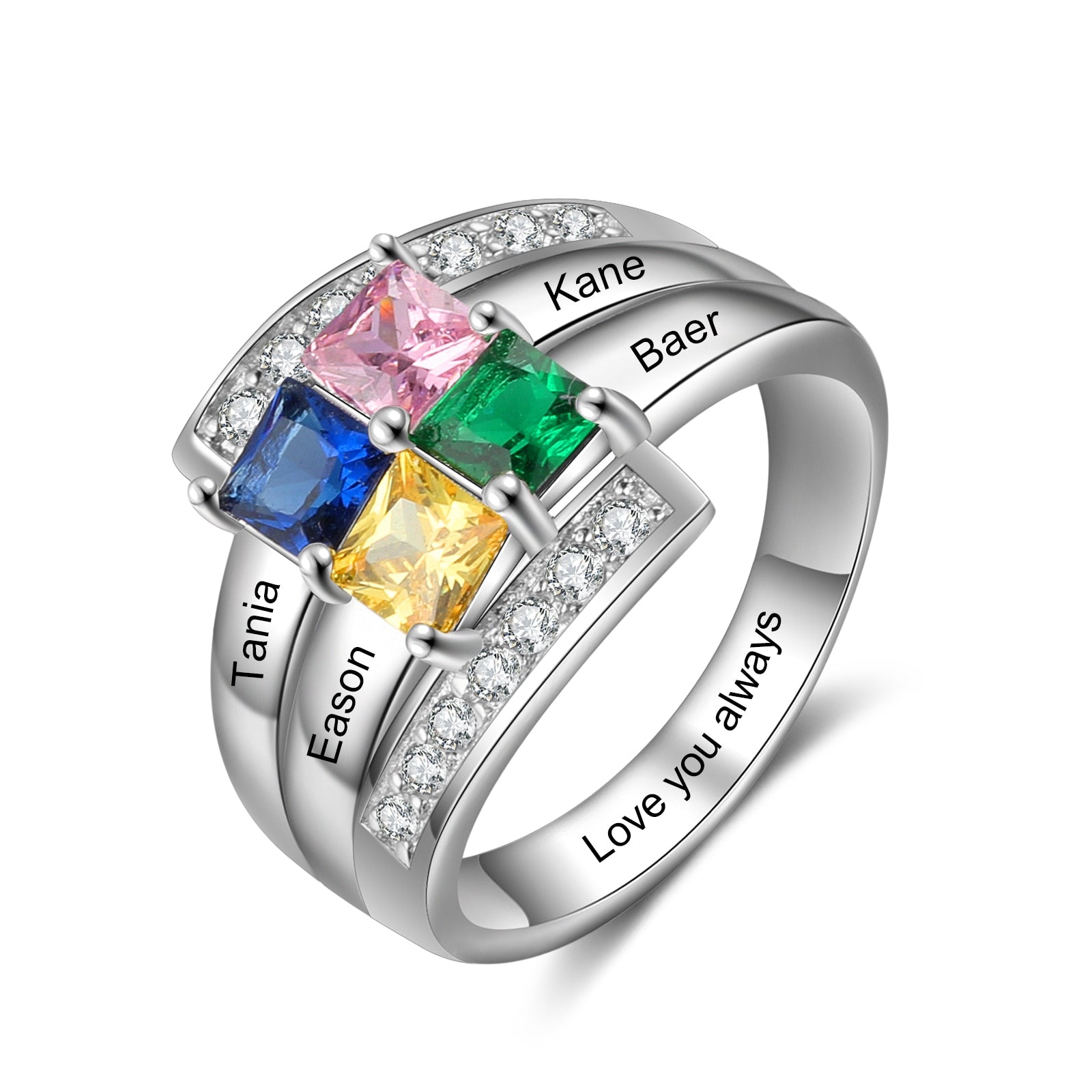 Personalized Engraving 4 Name Rings for Women Customized Square Birthstone Mothers Ring Best Gifts for Grandmother-Florence Scovel