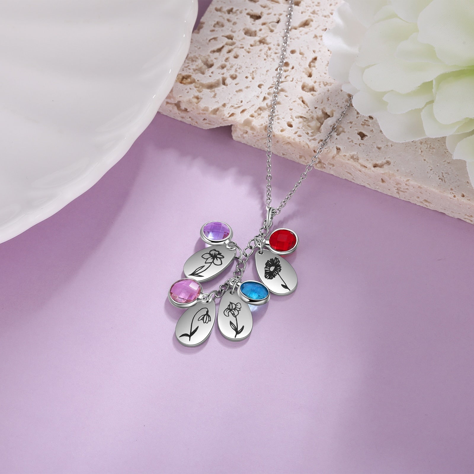Personalized Birth Flower Pendant Necklace Jewelry-Florence Scovel