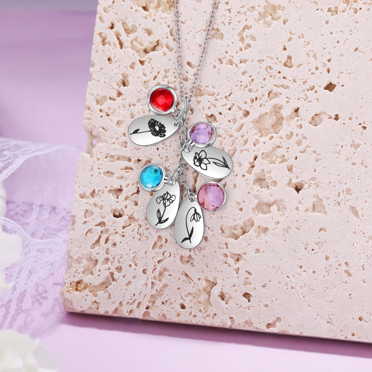 Personalized Birth Flower Pendant Necklace Jewelry-Florence Scovel