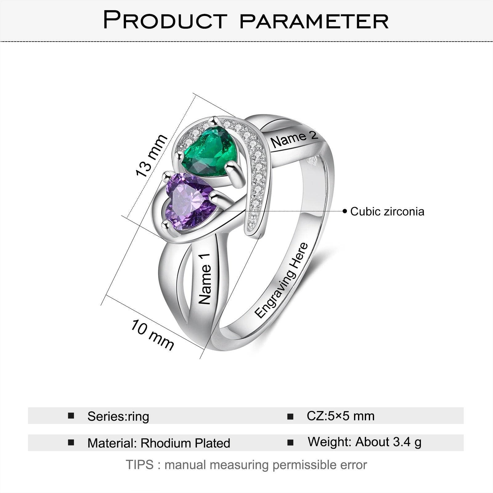Personalized DIY Heart Birthstone Rings for Women Customized Engraving Mothers Ring Promise Gifts for Girlfriend-Florence Scovel