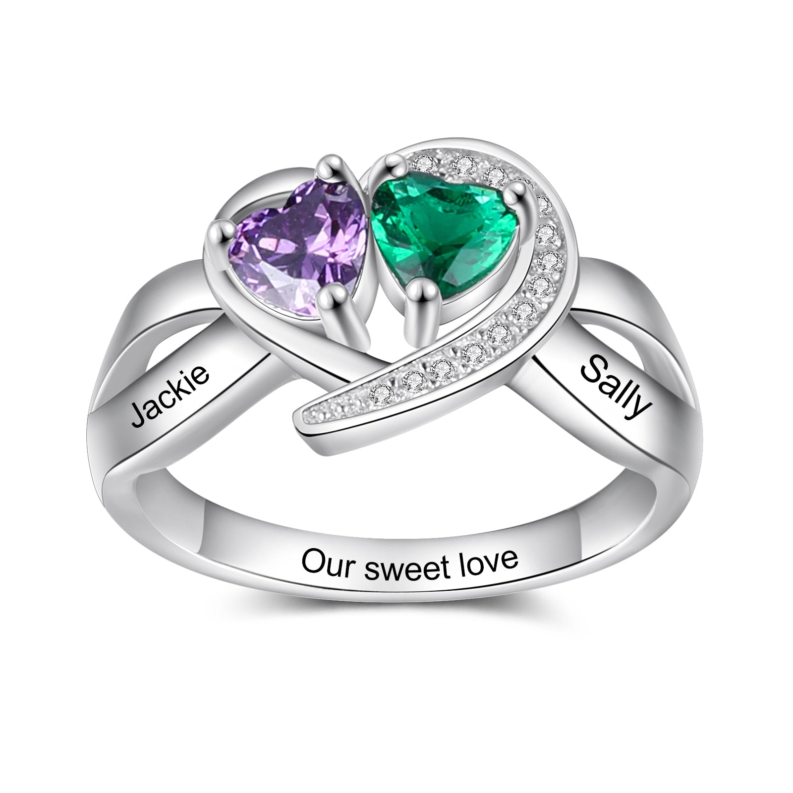 Personalized DIY Heart Birthstone Rings for Women Customized Engraving Mothers Ring Promise Gifts for Girlfriend-Florence Scovel