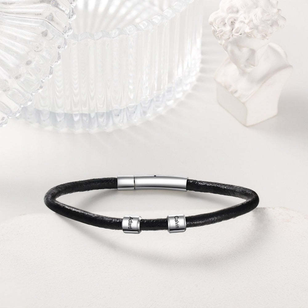 Customized 2 Name Leather Bracelets For Men-Florence Scovel