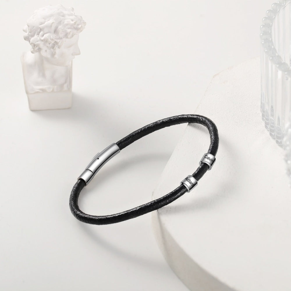 Customized 2 Name Leather Bracelets For Men-Florence Scovel