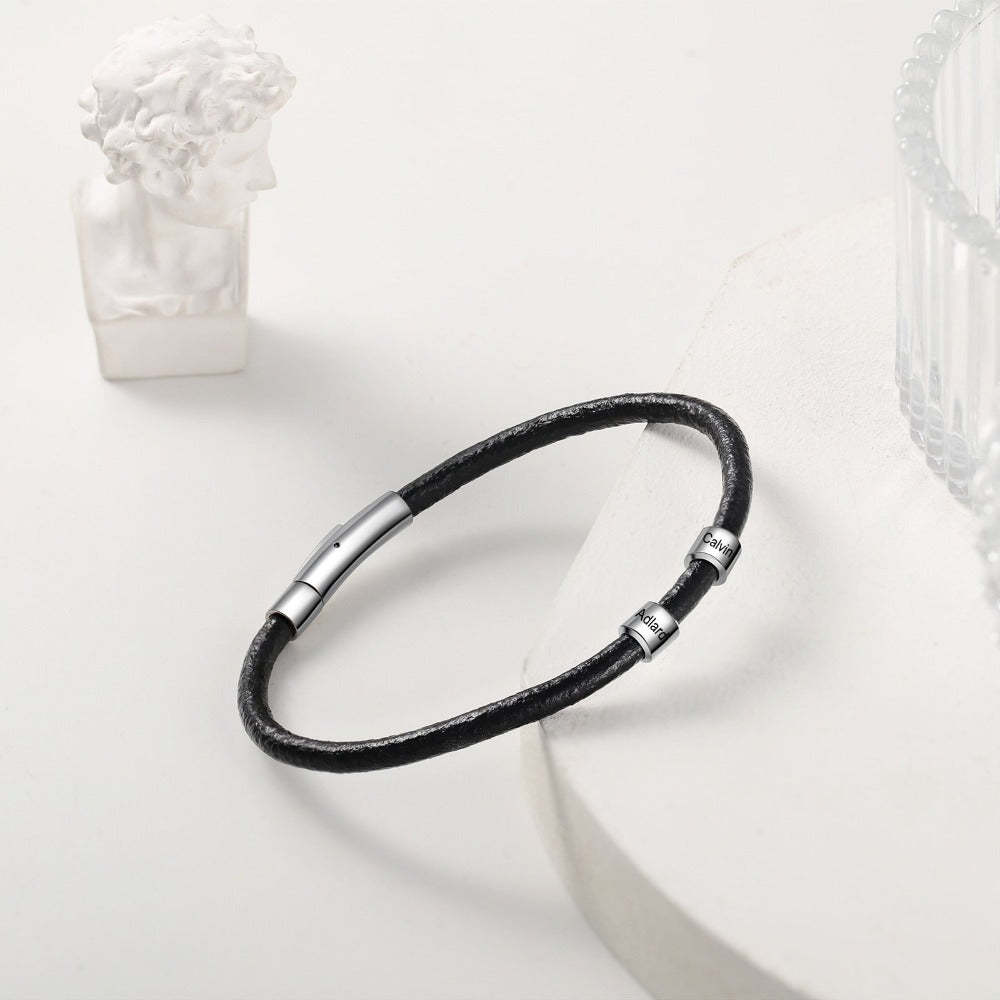 Customized 2 Name Leather Bracelets For Men-Florence Scovel