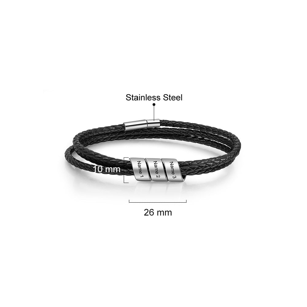 Personalized 3 Name Beads Engraved Bracelets For Men-Florence Scovel