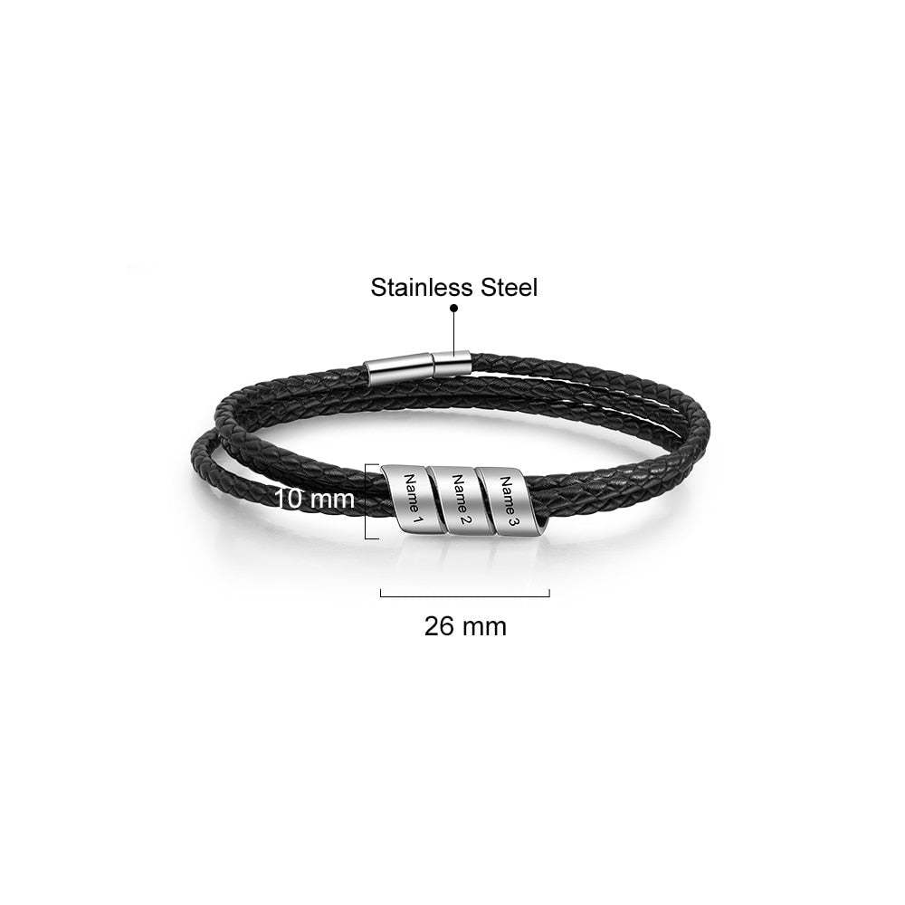 Personalized 3 Name Beads Engraved Bracelets For Men-Florence Scovel