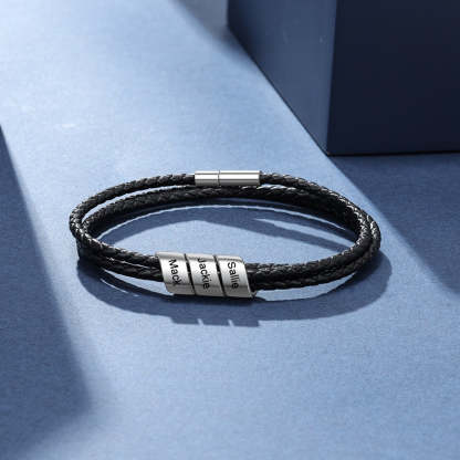 Personalized 3 Name Beads Engraved Bracelets For Men-Florence Scovel