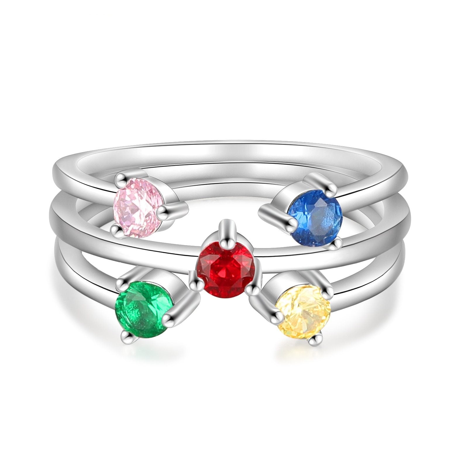 Personalized Colorful Round Inlaid Birthstone Stackable Rings for Women Customized DIY Wide Open Ring Birthday Gifts-Florence Scovel