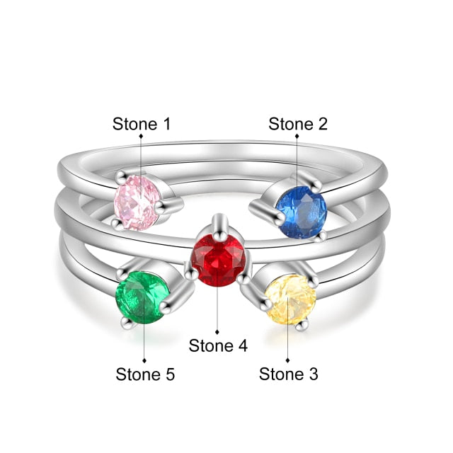 Personalized Colorful Round Inlaid Birthstone Stackable Rings for Women Customized DIY Wide Open Ring Birthday Gifts-Florence Scovel