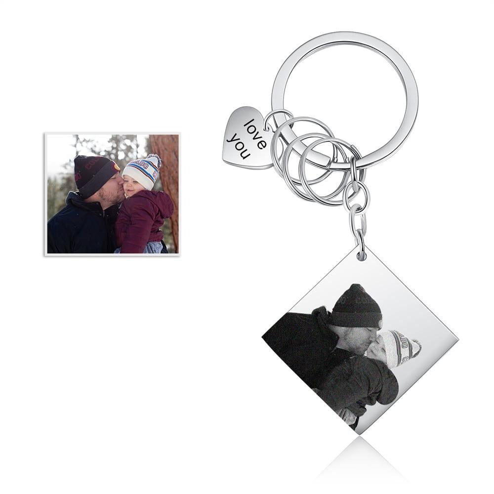 Customized Square Photo And Date Engraved Calendar Keychains-Florence Scovel