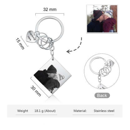 Customized Square Photo And Date Engraved Calendar Keychains-Florence Scovel