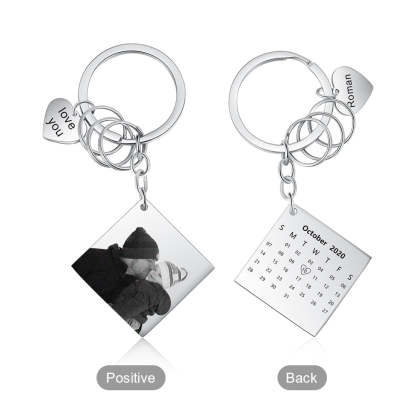 Customized Square Photo And Date Engraved Calendar Keychains-Florence Scovel