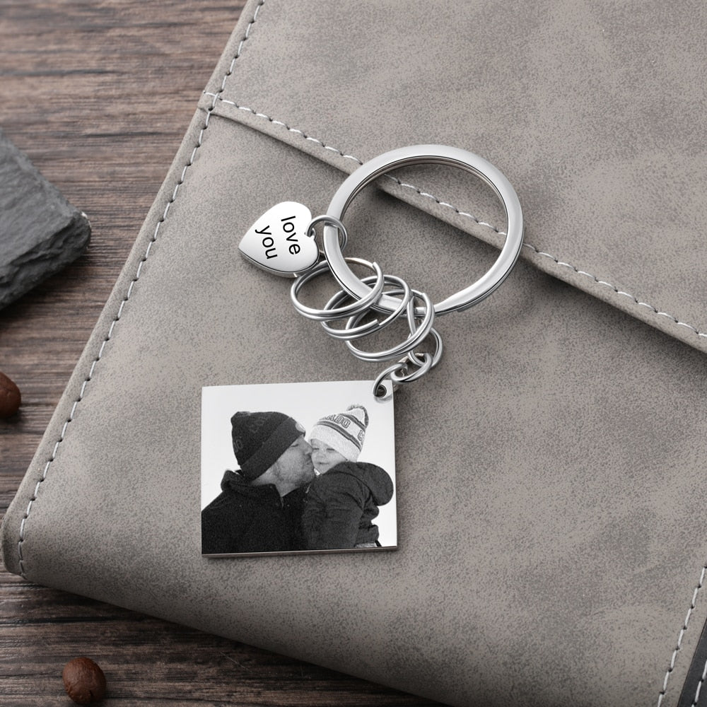 Customized Square Photo And Date Engraved Calendar Keychains-Florence Scovel