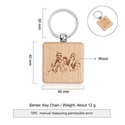 Engraving Calendar Highlighted With Heart-Shape Wooden Keyring Keychain-Florence Scovel