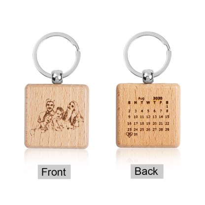 Engraving Calendar Highlighted With Heart-Shape Wooden Keyring Keychain-Florence Scovel