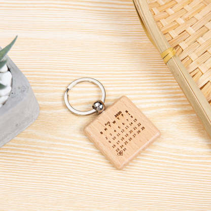 Engraving Calendar Highlighted With Heart-Shape Wooden Keyring Keychain-Florence Scovel