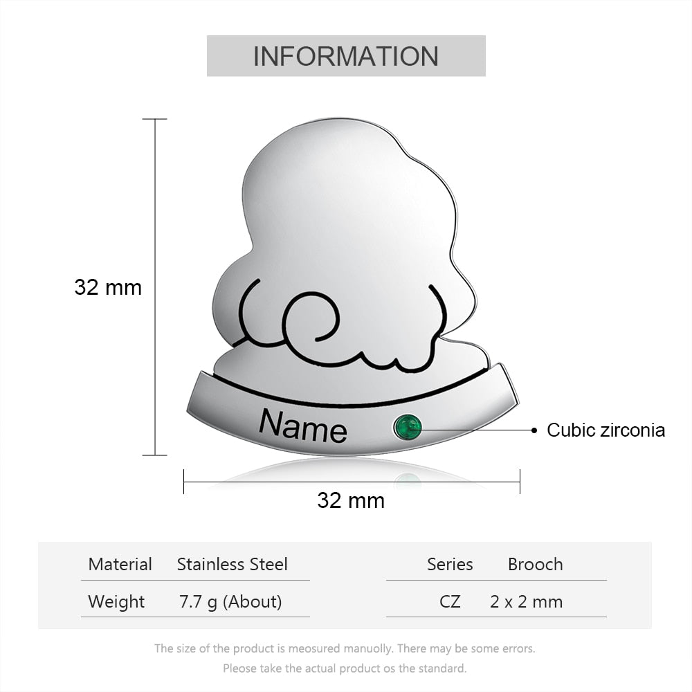 Personalized Engraved Name Brooch with Birthstone Customized Short Hair Shaped Brooches for Women Xmas Gifts-Florence Scovel