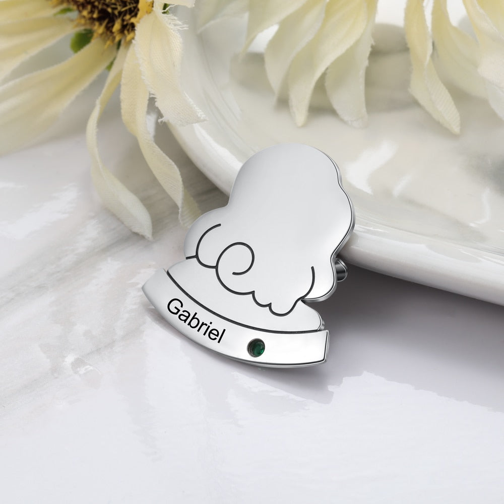 Personalized Engraved Name Brooch with Birthstone Customized Short Hair Shaped Brooches for Women Xmas Gifts-Florence Scovel