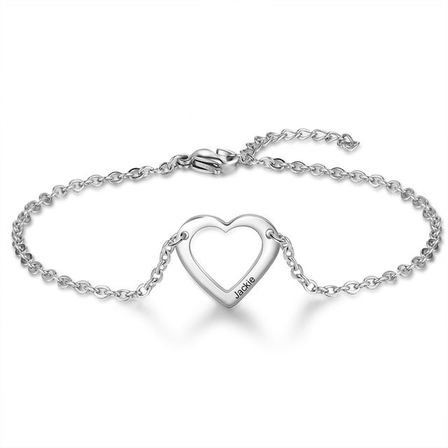 Customized Sister Heart Cutout Bracelet Set for Women Personalized Name Engraved Bracelet New Year Gift for Mother-Florence Scovel