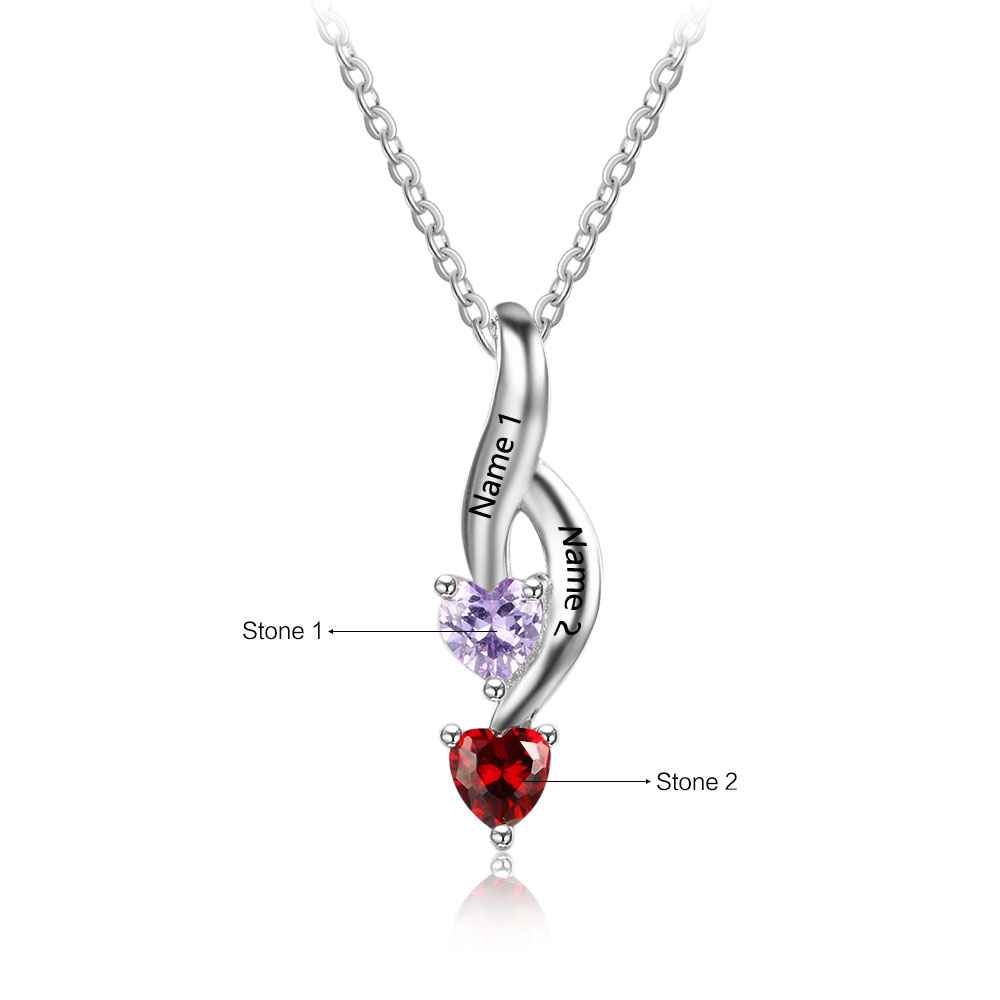NEW Personalized 925 Sterling Silver 2 Birthstone Necklace Pendants Mom Girlfriend  Birthday Christmas Gift-Florence Scovel