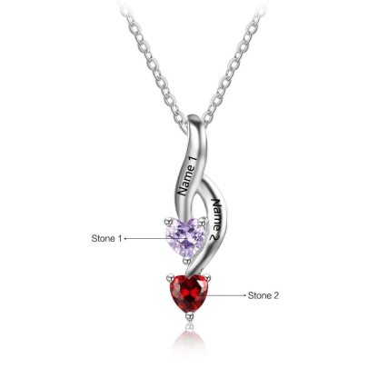 NEW Personalized 925 Sterling Silver 2 Birthstone Necklace Pendants Mom Girlfriend  Birthday Christmas Gift-Florence Scovel