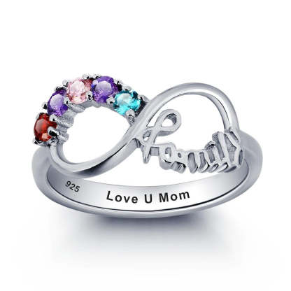 Personalized Engrave Birthstone Infinity Family Jewelry Cubic Zirconia 925 Sterling Silver Ring Gift For Mom-Florence Scovel