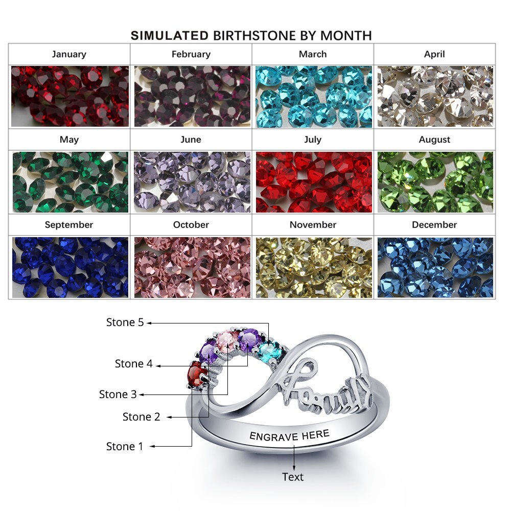 Personalized Engrave Birthstone Infinity Family Jewelry Cubic Zirconia 925 Sterling Silver Ring Gift For Mom-Florence Scovel