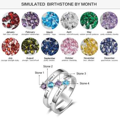 Personalized Gift for Family Engrave 4 Names Childrens Birthstone Promise Rings 925 Sterling Silver Jewelry-Florence Scovel