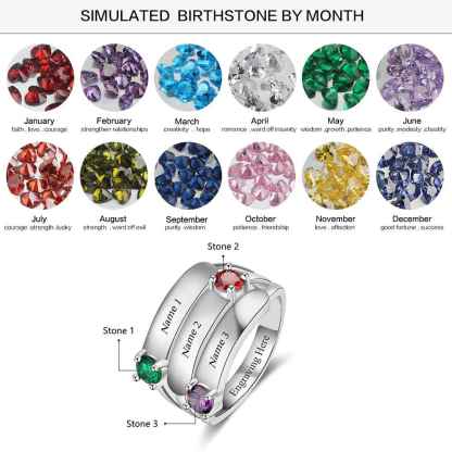 Personalized Gift for Mommy Engrave 3 Names 3 Children Birthstone Promise Rings 925 Sterling Silver Jewelry-Florence Scovel