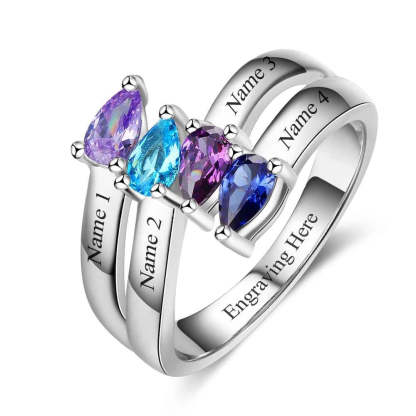 Personalized Gift for Friendship Engrave 4 Names Sister Birthstone Promise Rings 925 Sterling Silver Jewelry-Florence Scovel
