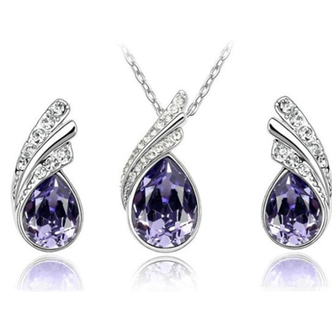 Angel Tear Drop Austrian Crystal Pendant & Earring Set-Florence Scovel