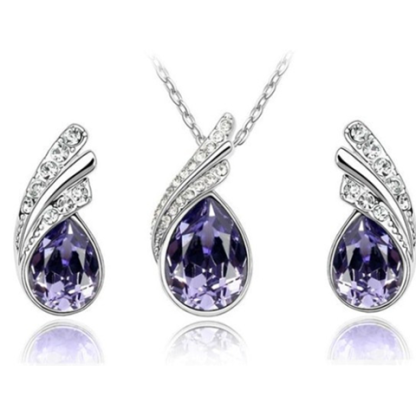 Angel Tear Drop Austrian Crystal Pendant & Earring Set-Florence Scovel