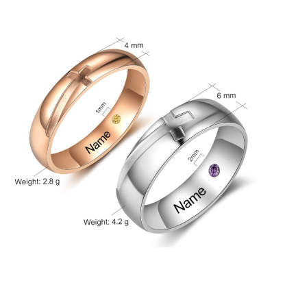 Personalized Cross Couple Ring With Birthstone-Florence Scovel