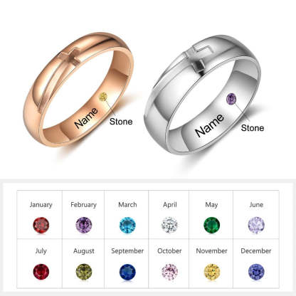 Personalized Cross Couple Ring With Birthstone-Florence Scovel