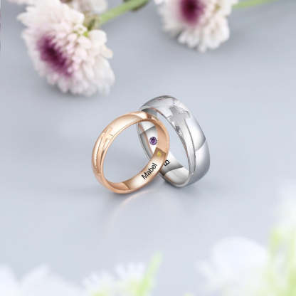 Personalized Cross Couple Ring With Birthstone-Florence Scovel