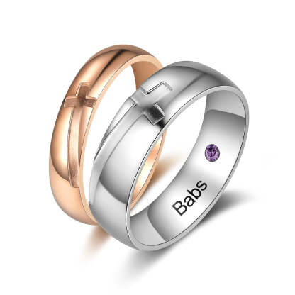 Personalized Cross Couple Ring With Birthstone-Florence Scovel