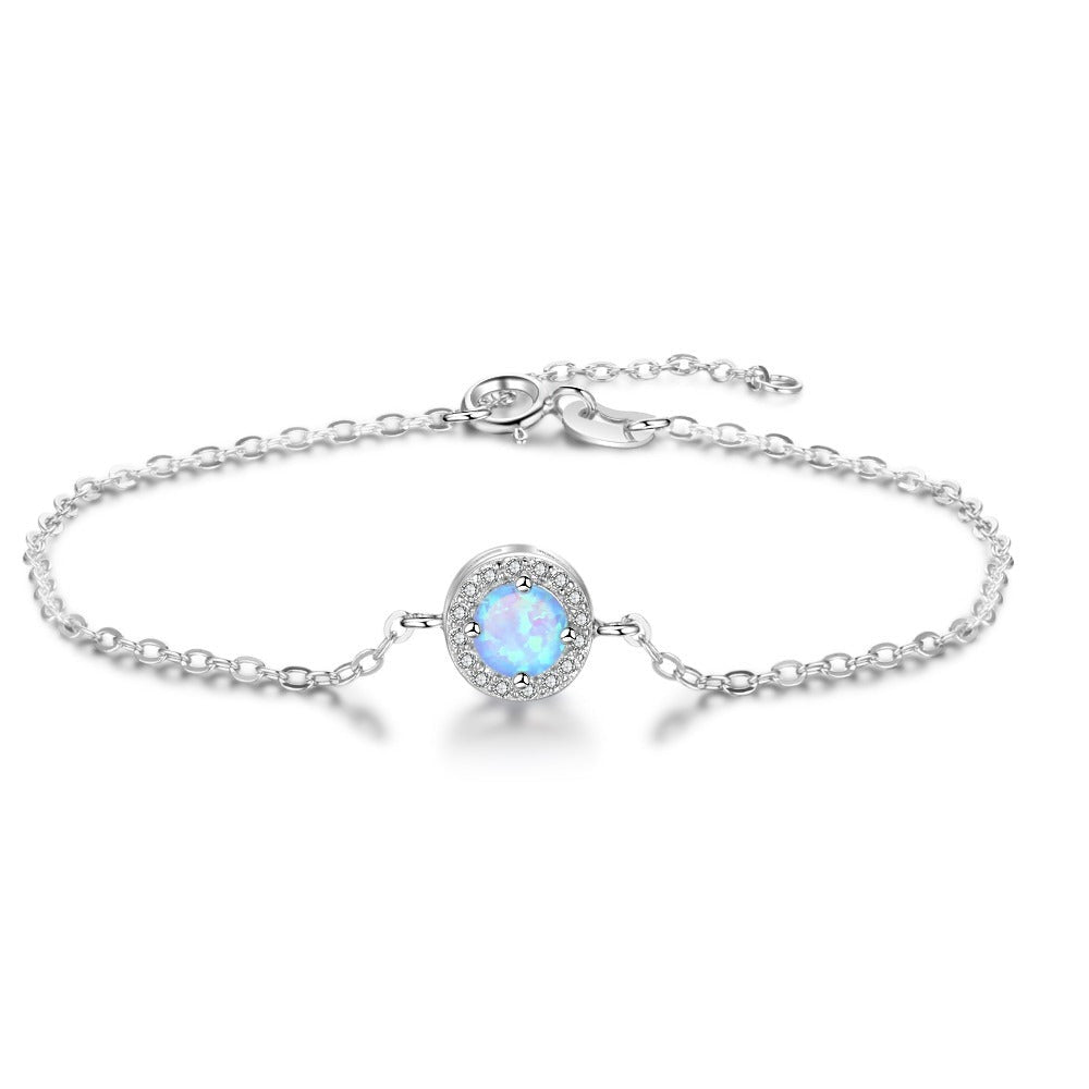 Sterling Silver Bracelets With Round Shape Blue Opal Stone-Florence Scovel