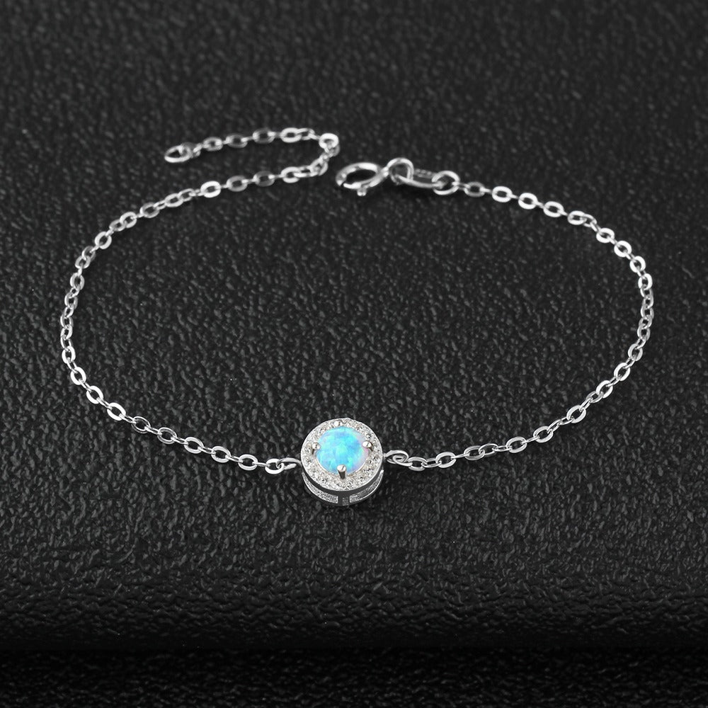 Sterling Silver Bracelets With Round Shape Blue Opal Stone-Florence Scovel