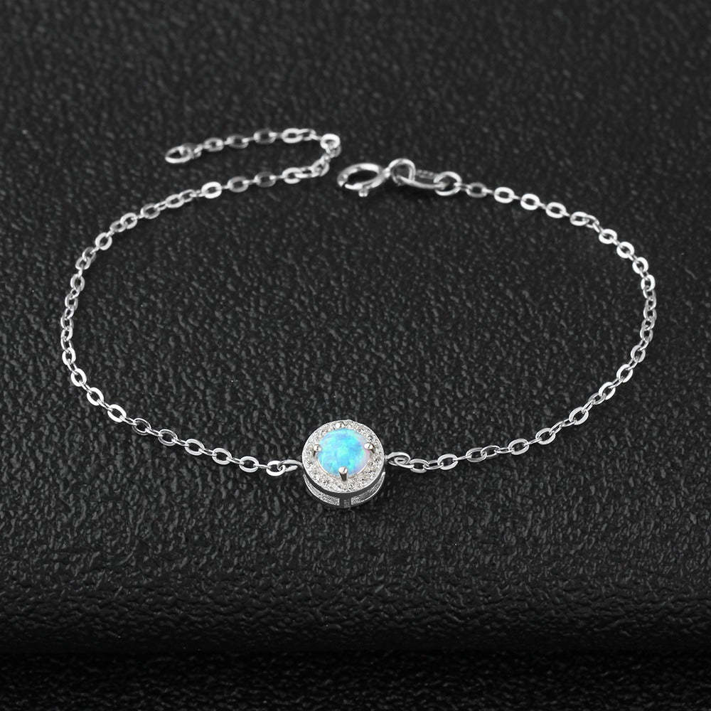 Sterling Silver Bracelets With Round Shape Blue Opal Stone-Florence Scovel