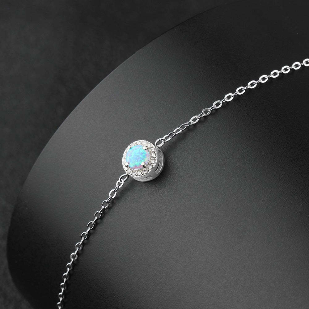 Sterling Silver Bracelets With Round Shape Blue Opal Stone-Florence Scovel