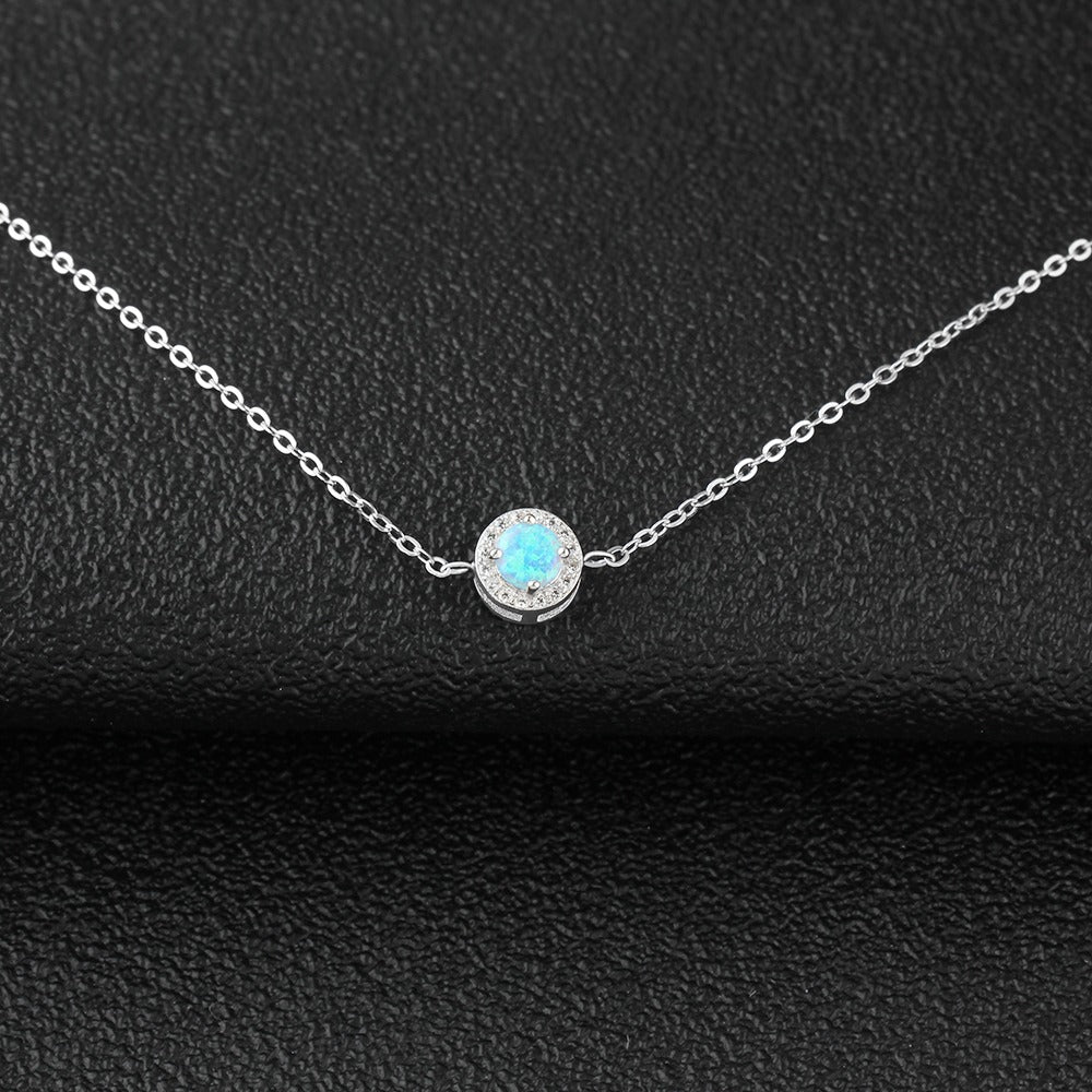Sterling Silver Bracelets With Round Shape Blue Opal Stone-Florence Scovel