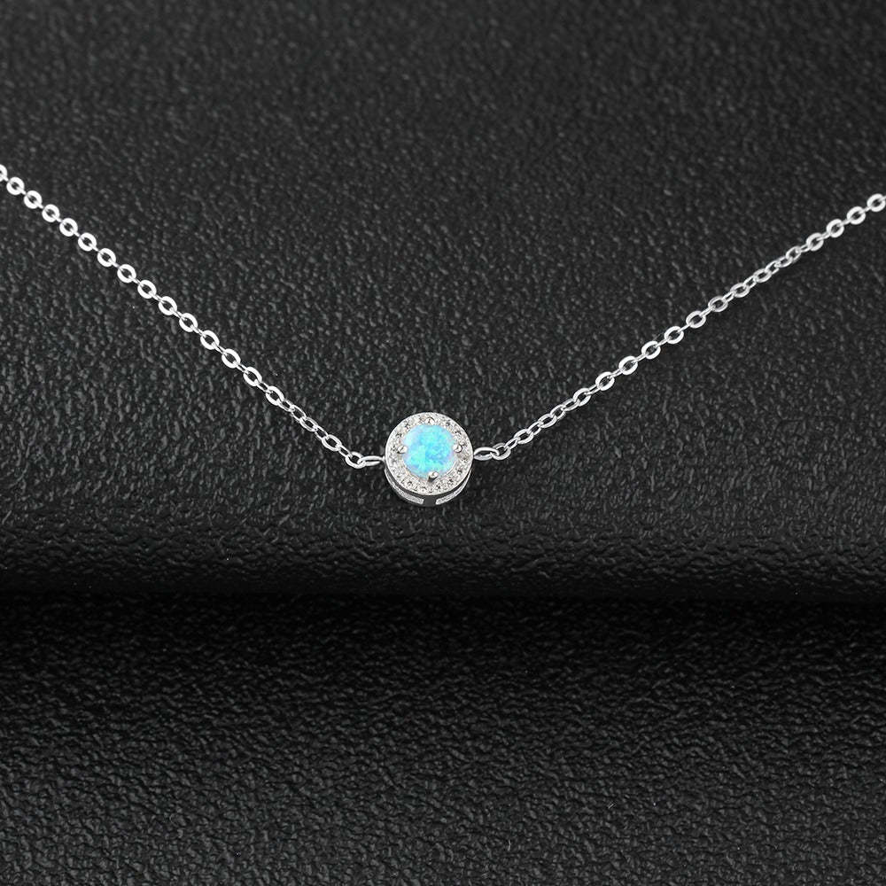 Sterling Silver Bracelets With Round Shape Blue Opal Stone-Florence Scovel