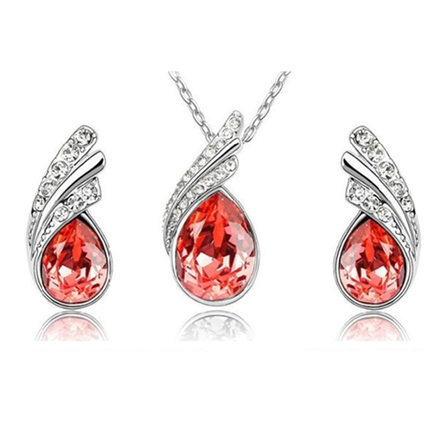 Angel Tear Drop Austrian Crystal Pendant & Earring Set - Florence Scovel - 1