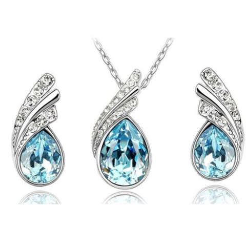 Angel Tear Drop Austrian Crystal Pendant & Earring Set-Florence Scovel