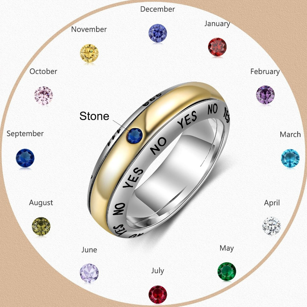 Silver & Gold Color Rotatable Birthstone Ring For Women-Florence Scovel