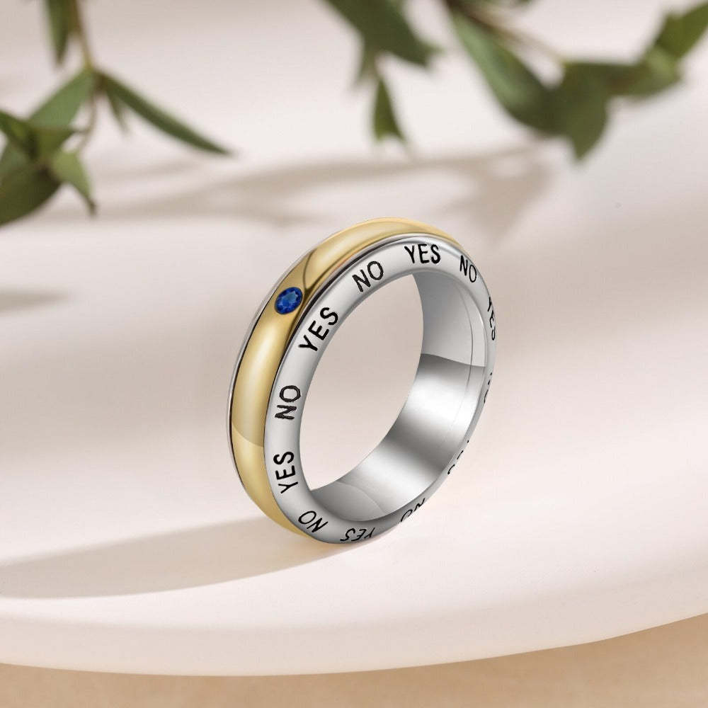 Silver & Gold Color Rotatable Birthstone Ring For Women-Florence Scovel