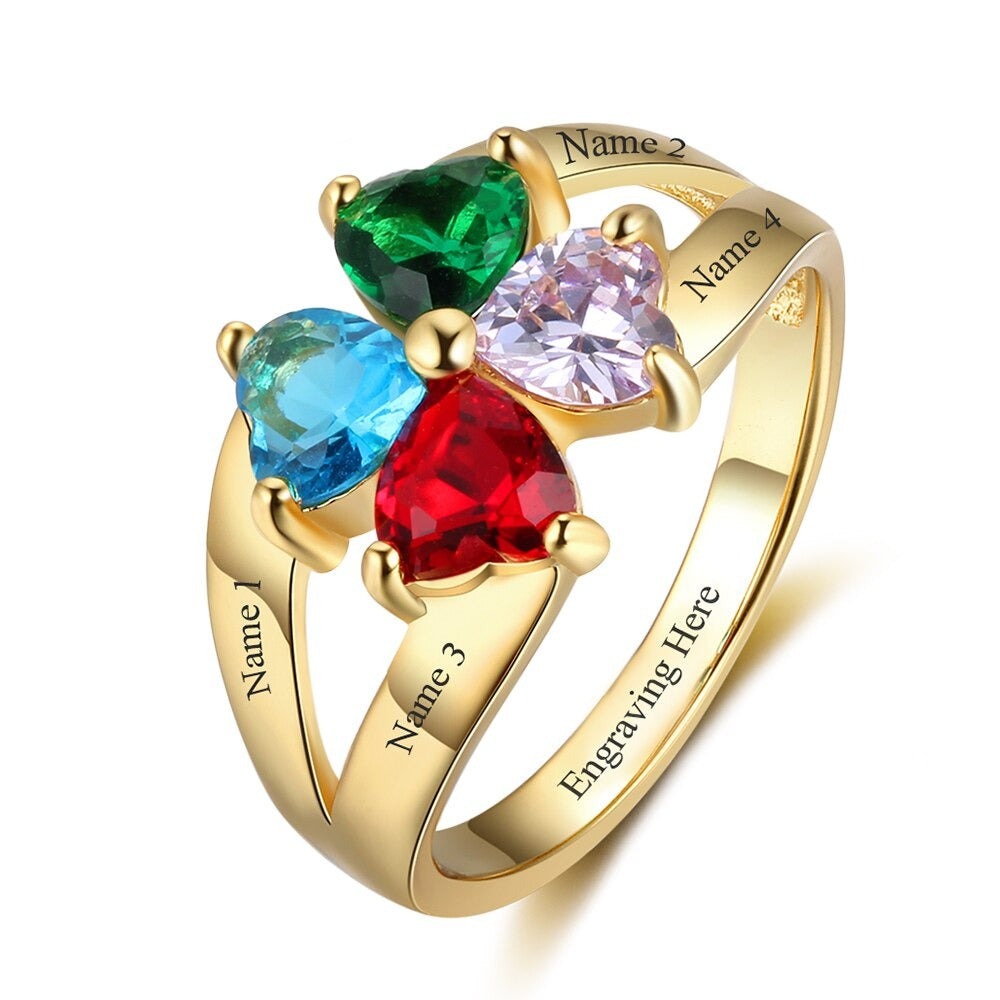 Customized 4 Stones Name Engraved Ring For Women-Florence Scovel