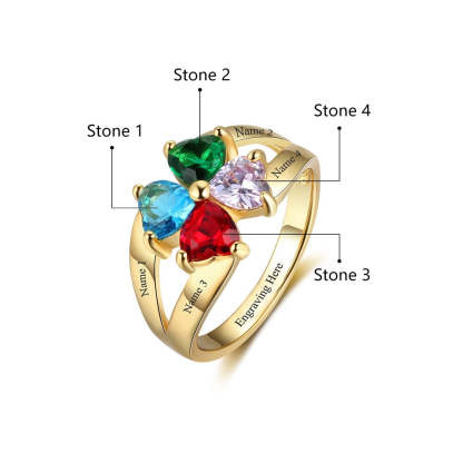 Customized 4 Stones Name Engraved Ring For Women-Florence Scovel